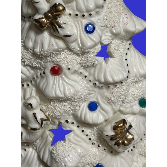 Ceramic Light-Up Christmas Tree With Decorations And Gold Colored Accents - Picture 2 of 10